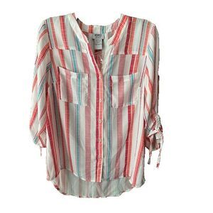 Monroe and Main Woman Tunic/ Top Long Sleeve Stripe Front Button Medium New